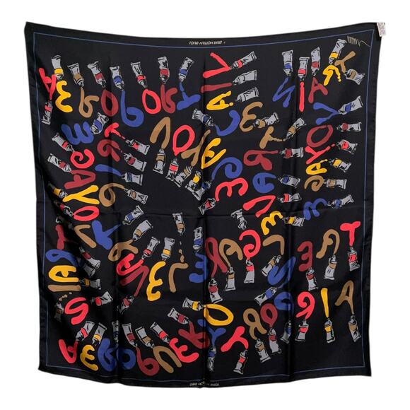 Louis Vuitton 33” Silk Scarf Paint Pattern Black W/Box LV Paint Tube Scarf - Picture 3 of 16